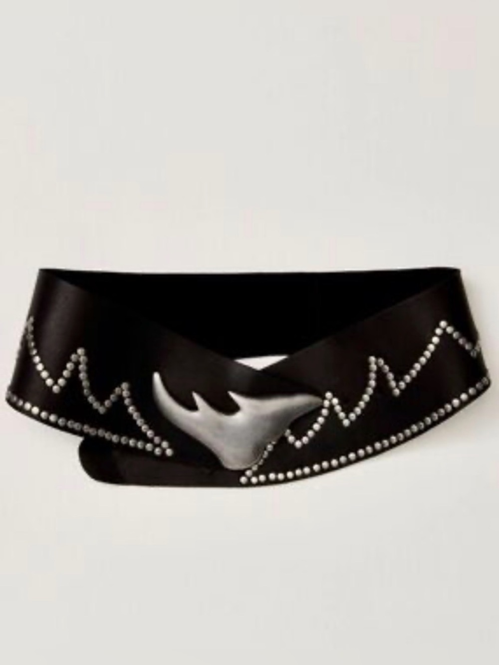 Free People Black Leather Wide Belt with Silver Studs & Metallic Bird Buckle